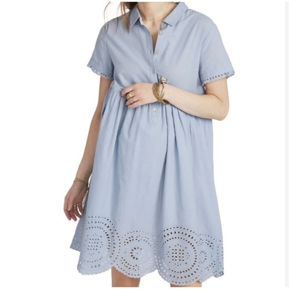 HATCH Maternity The Inez Eyelet Babydoll Shirt Dress Blue 100% Cotton 0 / XS EUC